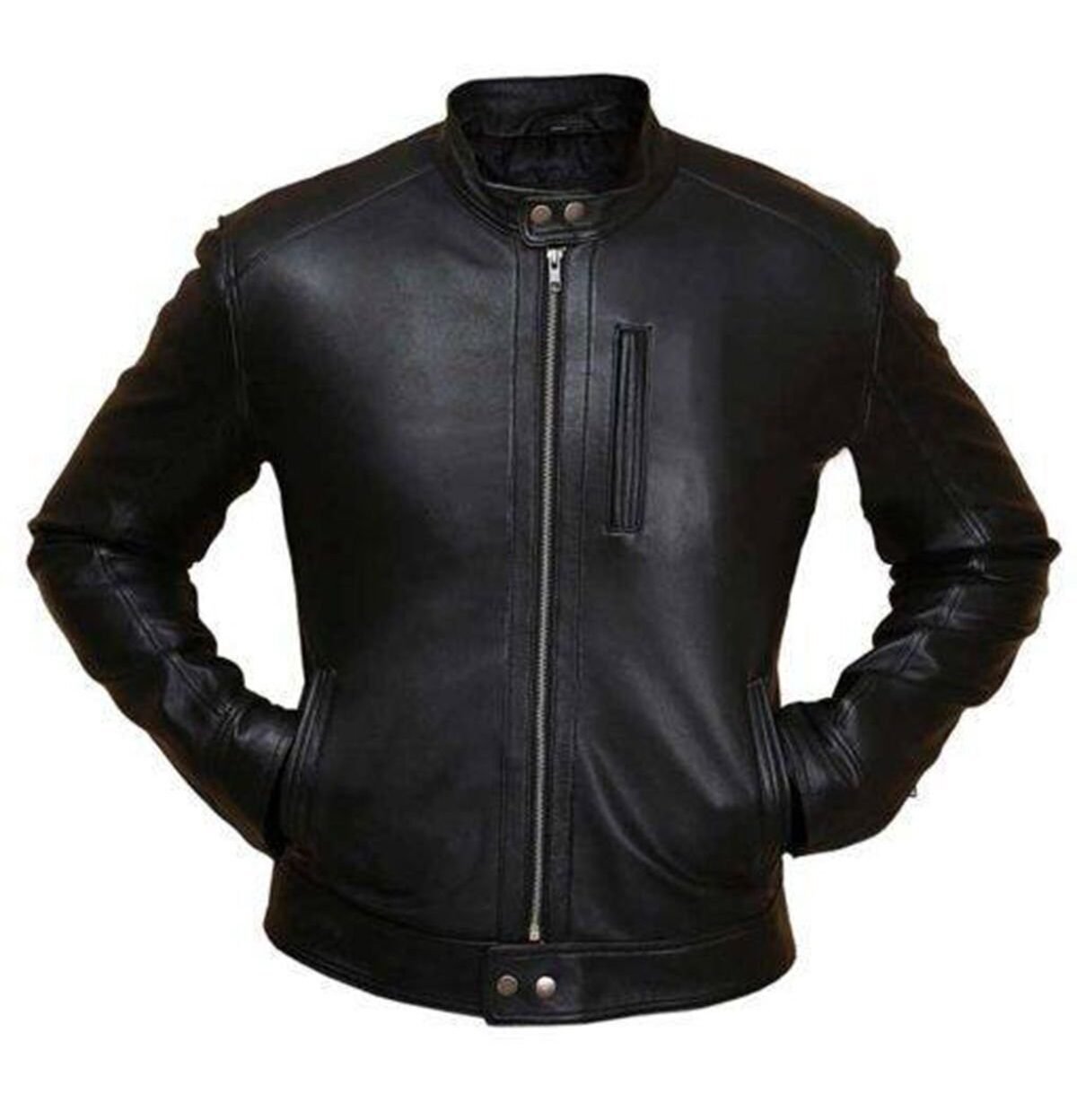 Men's Black Bike Hunt Real Sheepskin Leather Jacket